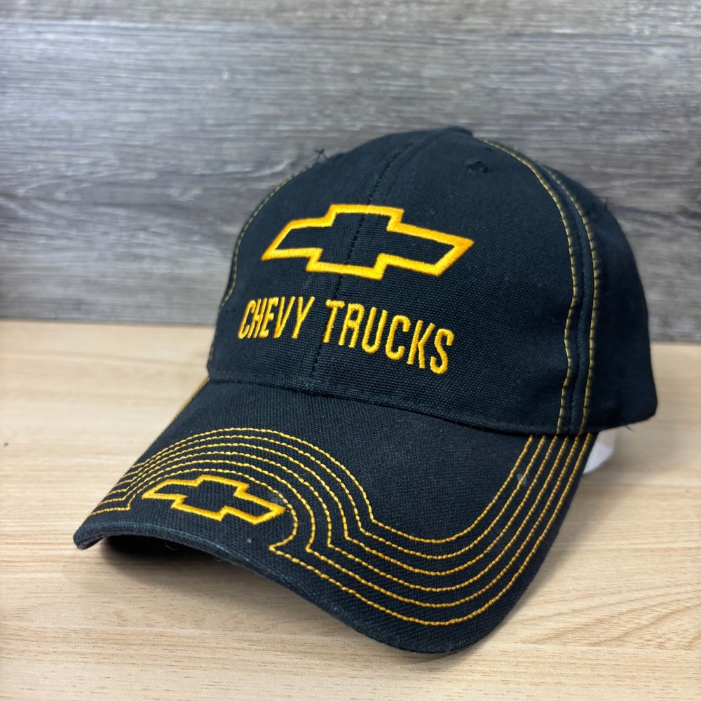 Chevrolet Hat Cap Strap Back Black Yellow Chevy Trucks Outdoors Adjustable